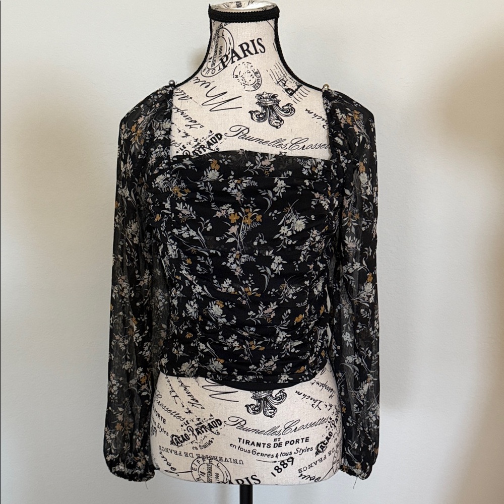 All in Favor Black Floral Sheer Blouse
